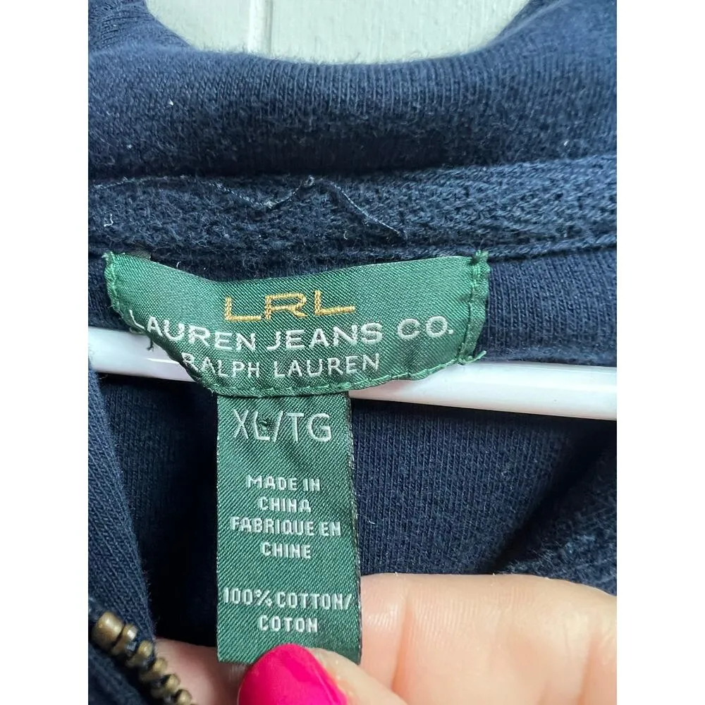 LRL Lauren Jeans Co. Ralph Lauren Navy Blue Women's Pullover Zip XL - Image 2