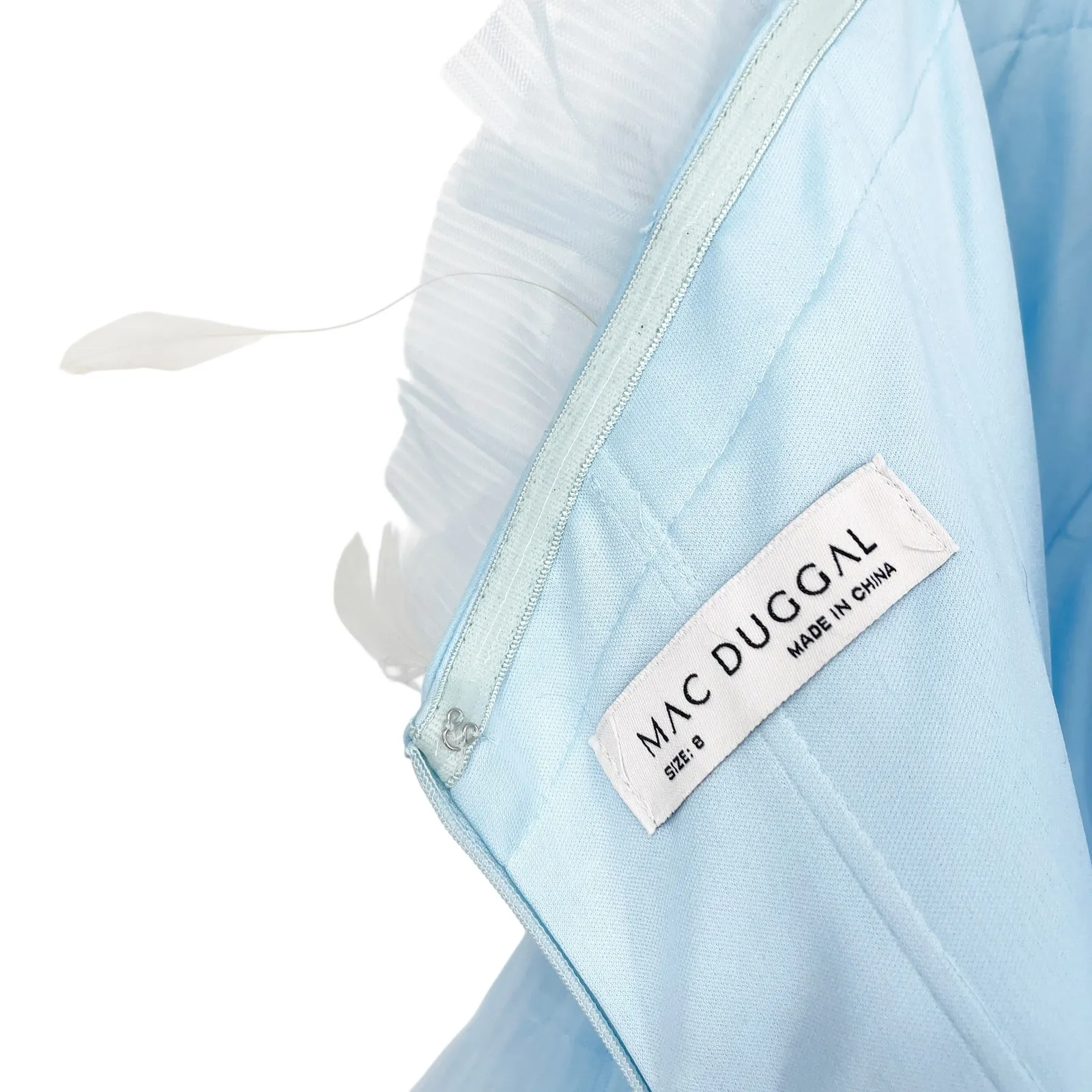 Mac Duggal Blue Feathered Strapless Tulle Fit & Flare Formal Mini Dress 8 NWT - Image 6