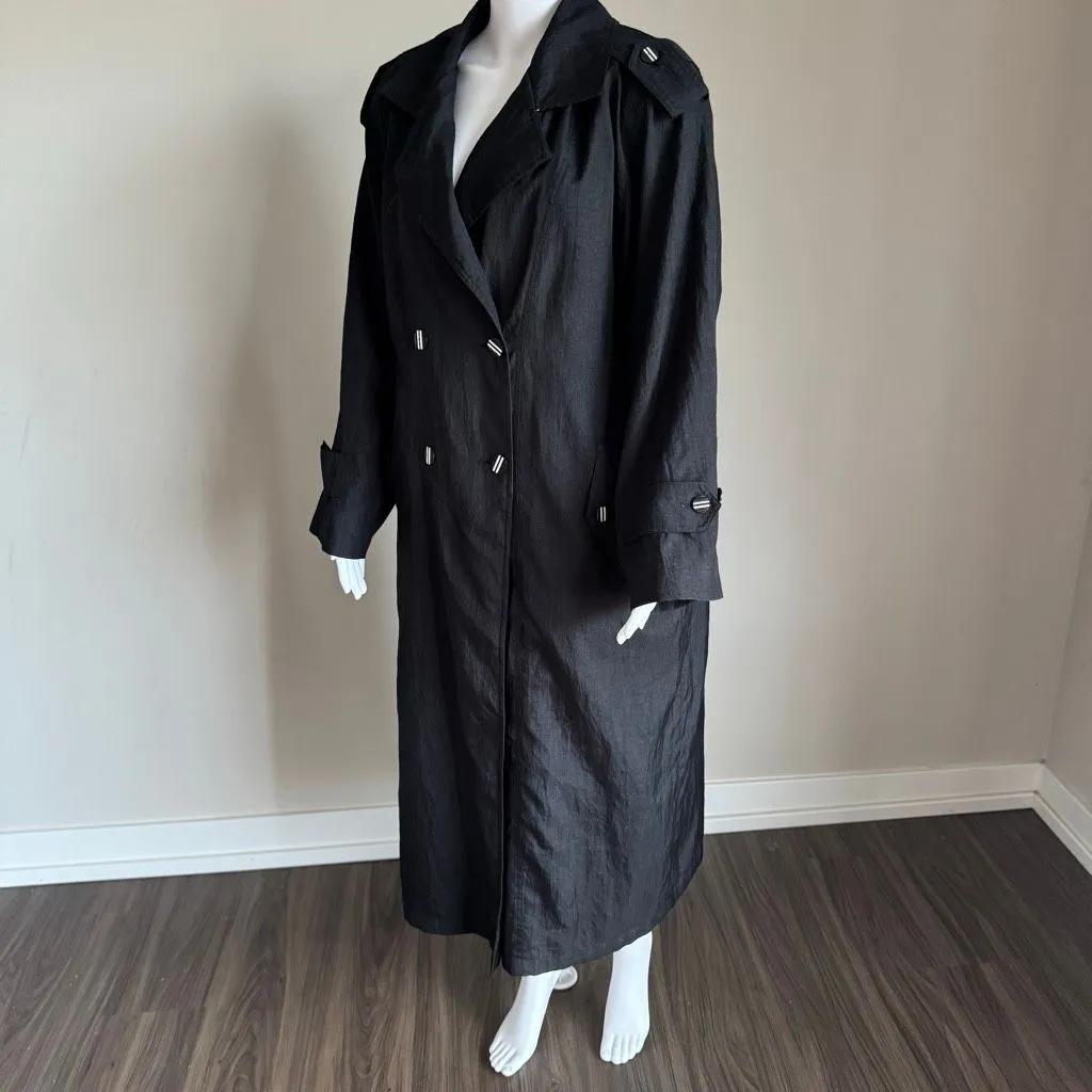 Vintage Gallery Black Trench Coat With Shoulder Pads Size 14 - Image 5