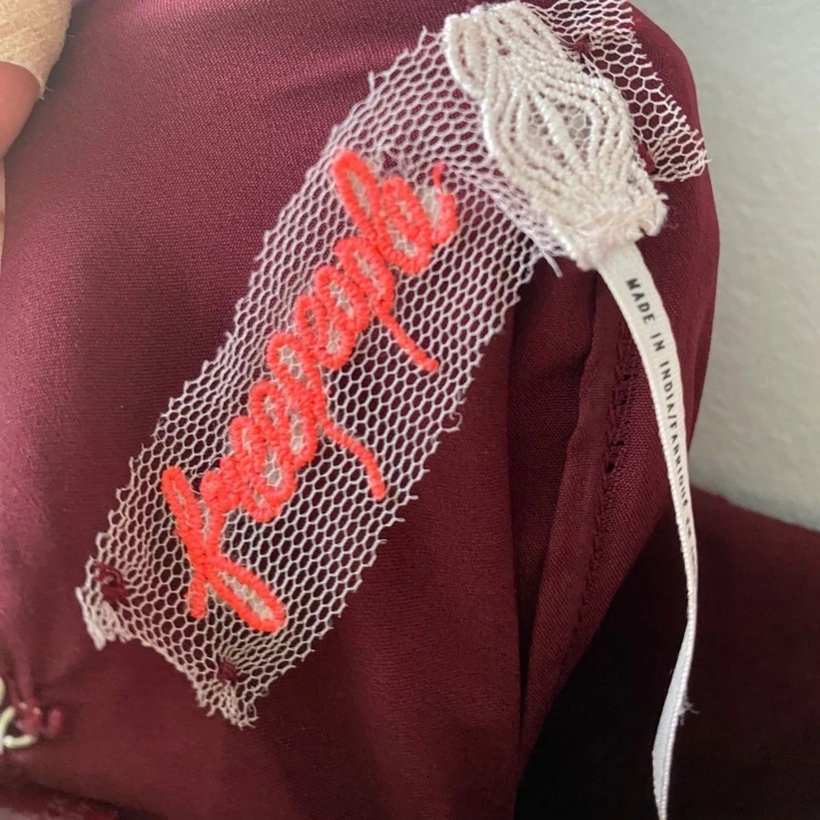 Free People Shell Game Mini Dress 4 Burgundy Red Lace Beaded Whimsigoth Renfair - Image 15