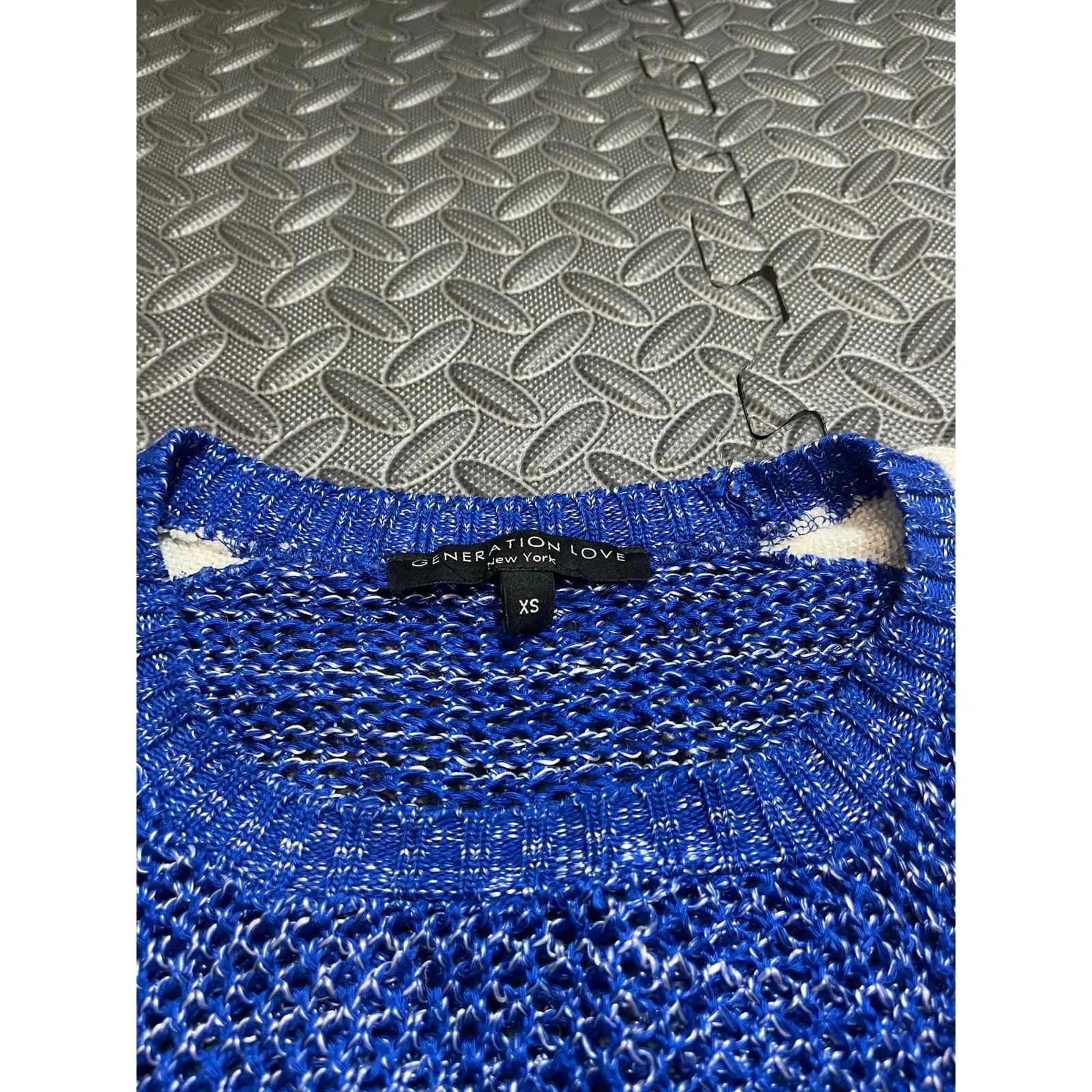 Generation Love NY Womens Blue White Knitted Open Knit Sweater‎ Crewneck XS - Image 3