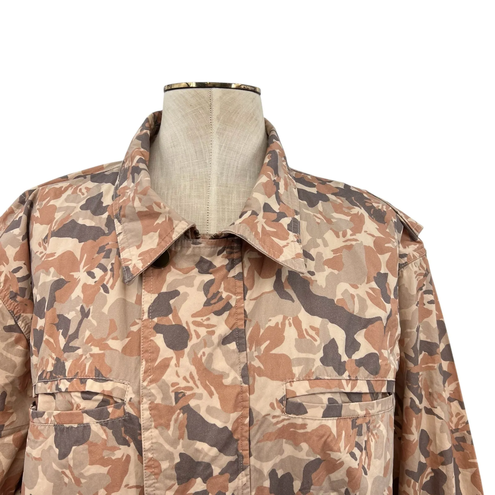 The Upside Henley Rover Utility Jacket Organic Cotton Printed Camo Size L US 10 Orange Size L - Image 4