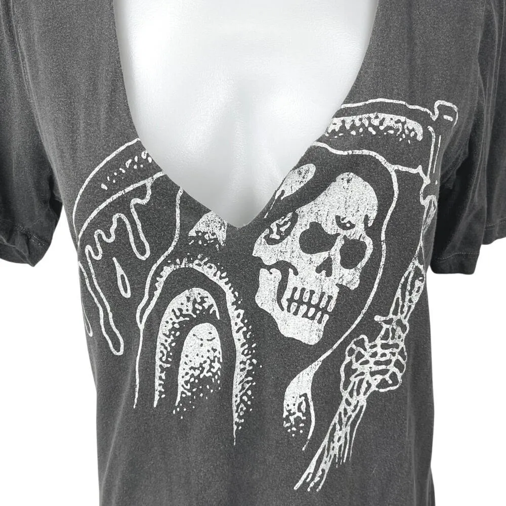 Truly Madly Deeply Fear No Evil Black Skull Print V-Neck Tee T-Shirt Top Size S - Image 3