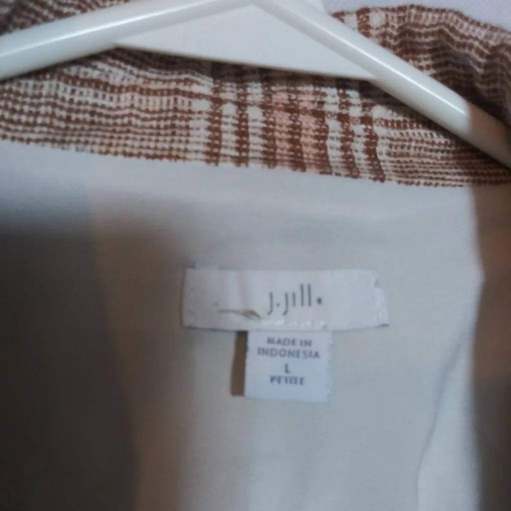 J.Jill Harper Relaxed Henna Plaid Jacket Linen Cotton Blend Blazer Petite Sz LP Brown - Image 7