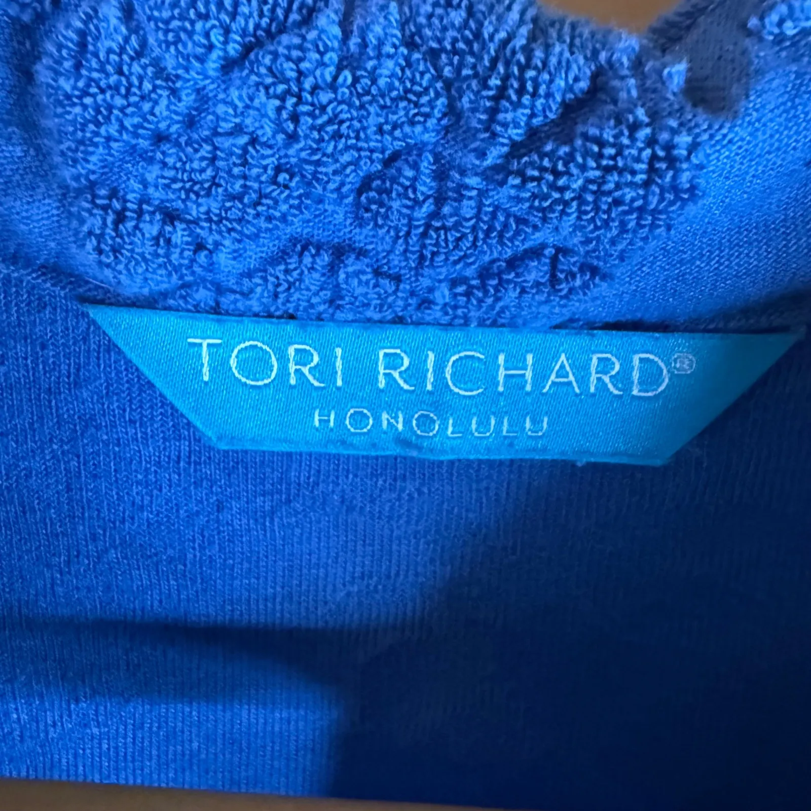 Tori Richard Pineapple Bungalow Charlene Blue Textured Polo Shirt Women's Size S - Image 3