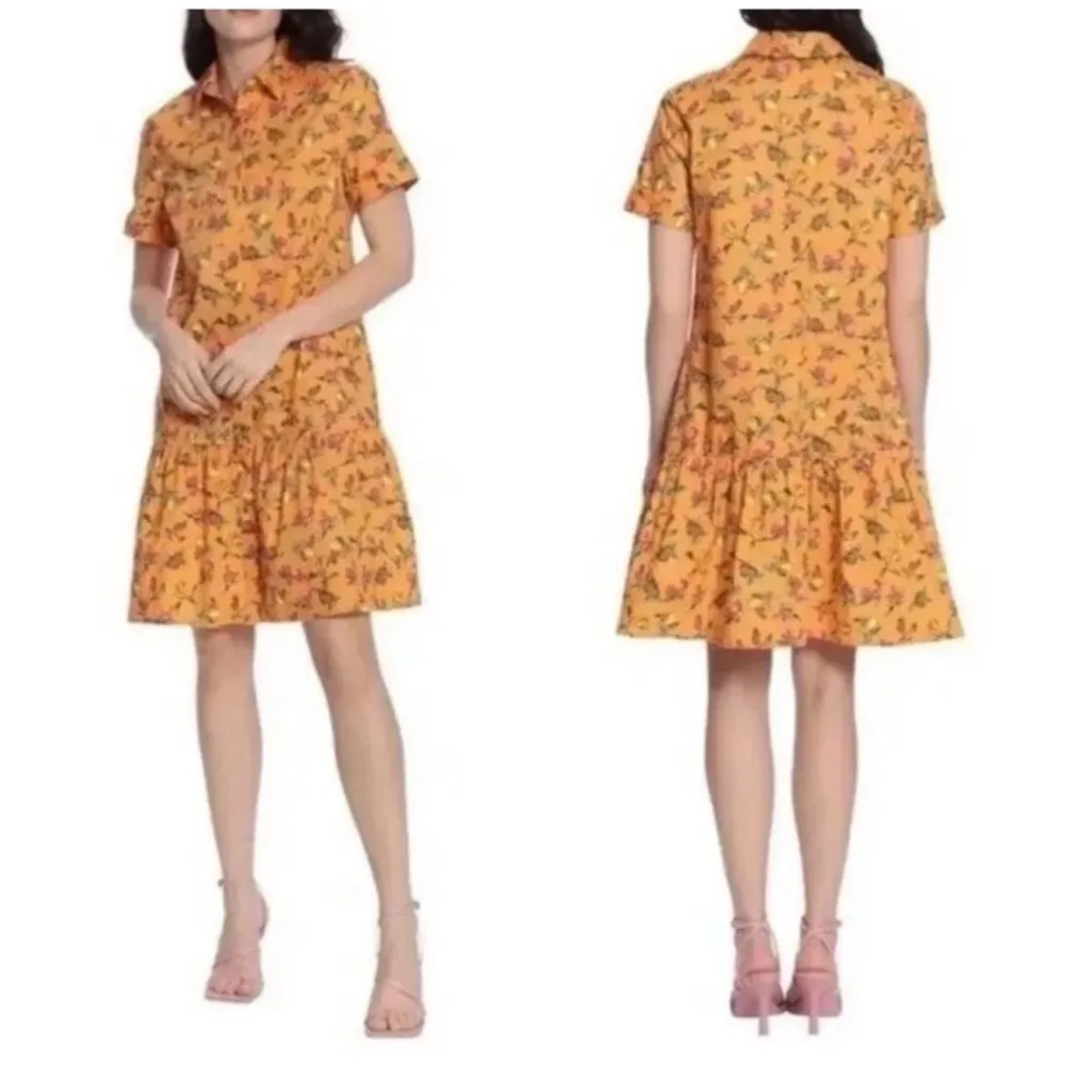 Donna Morgan Zenith tangerine multi-fruit print poplin A-line shirtdress size 8 - Image 2