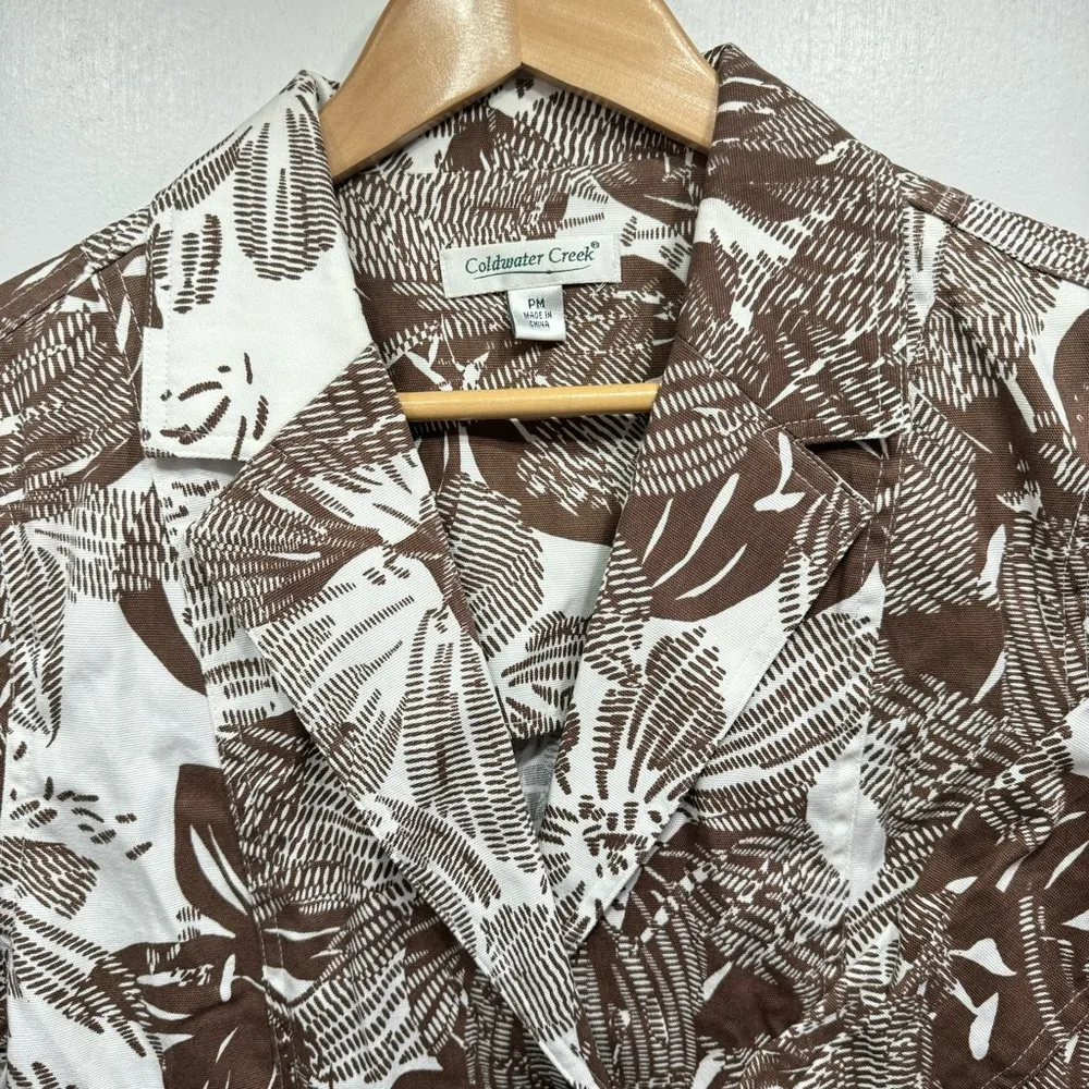Coldwater Creek Brown & White Leaf Pattern 100% Cotton Long Sleeve Jacket MP - Image 9