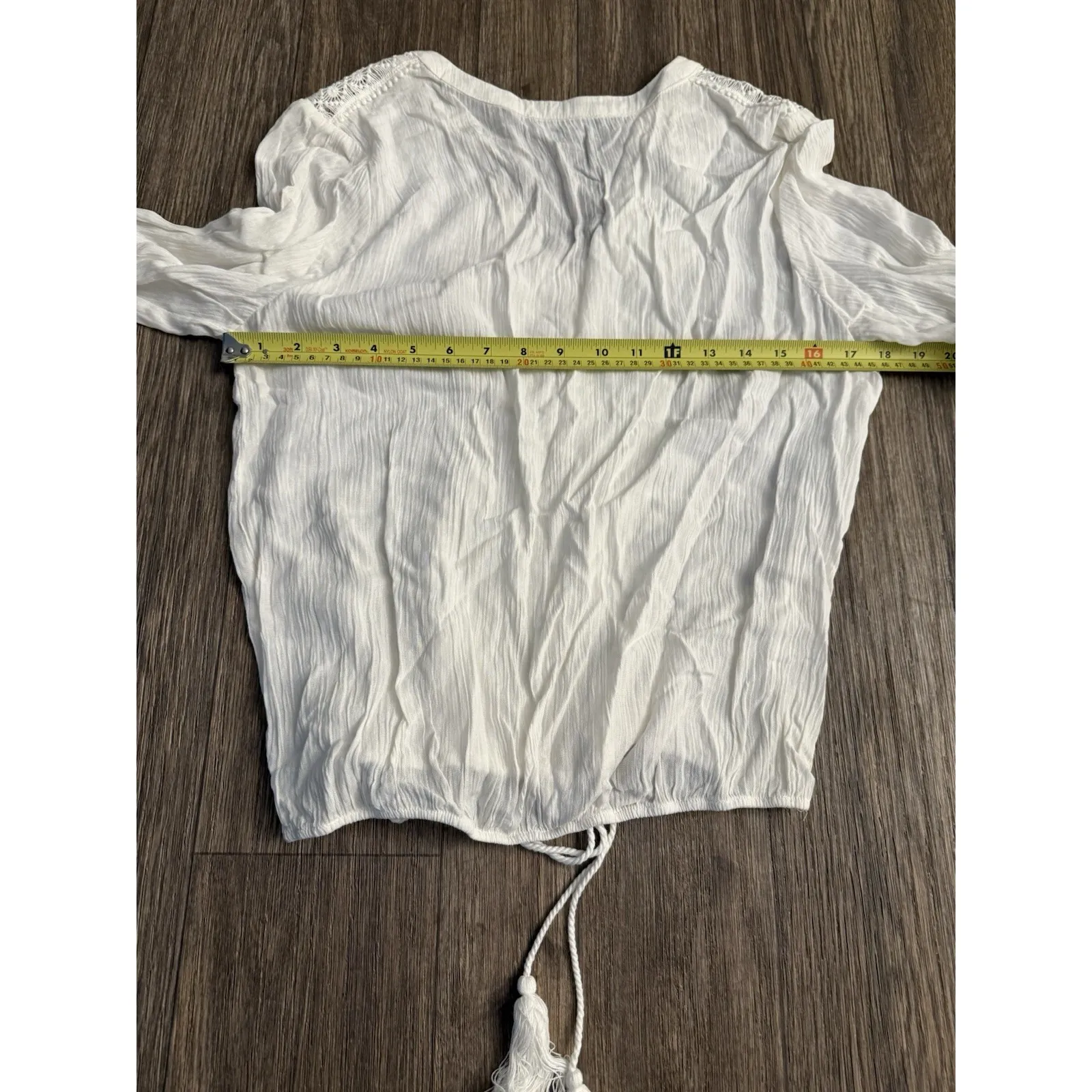 Lulus Bali Daydream‎ White Lace Boho Peasant Prairie Long Sleeve Tie Hem Top SM - Image 13