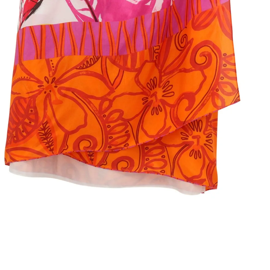 Shamask Floral Printed Silk Wrap Maxi Skirt Pink Orange 1 6/8 - Image 3