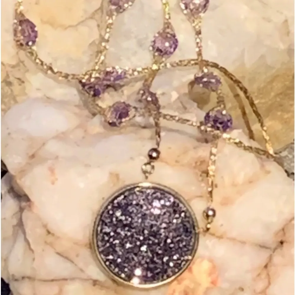 14K Gold Milor Italy Mesh Crystal Druzy Necklace - Image 8