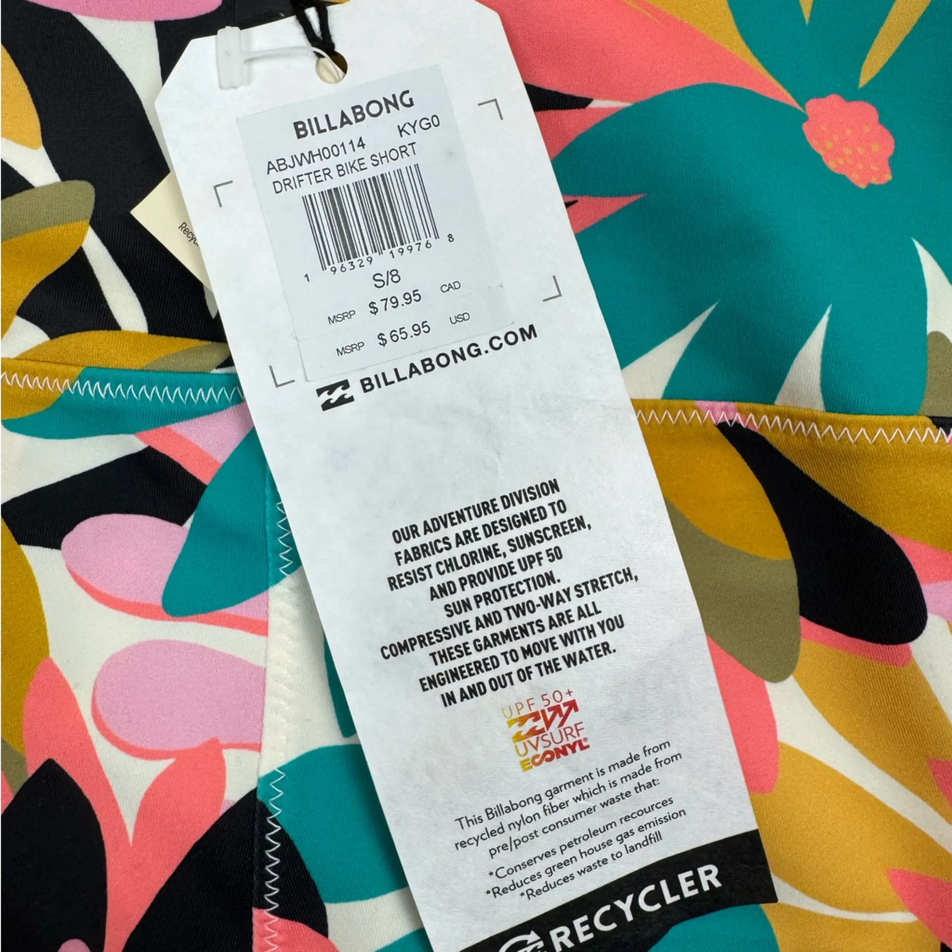 NWT Billabong Drifter Bike Short — Floral High Rise Athletic Women's Shorts - Image 3