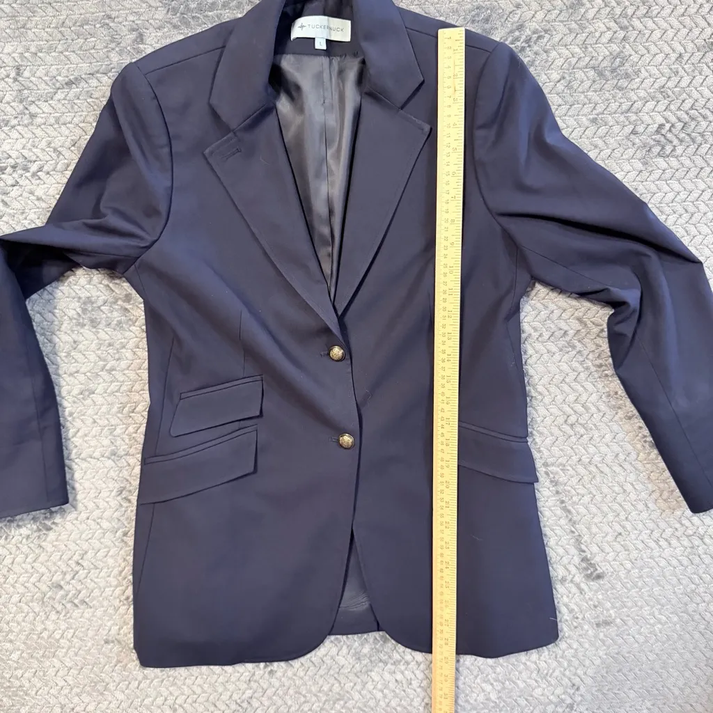 Tuckernuck Hawthorn navy blue structured single breasted blazer size large - Image 8
