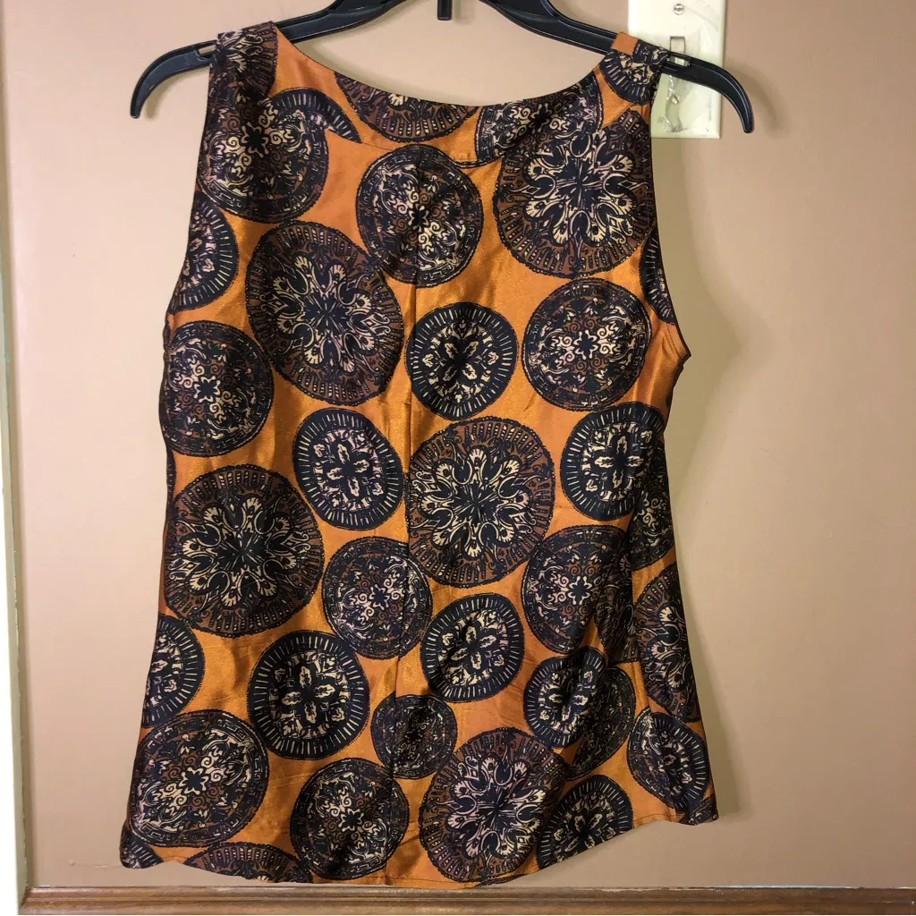 St John‎ Collection Silk Medallion Print Sleeveless Tank Top Blouse Rust Small - Image 2