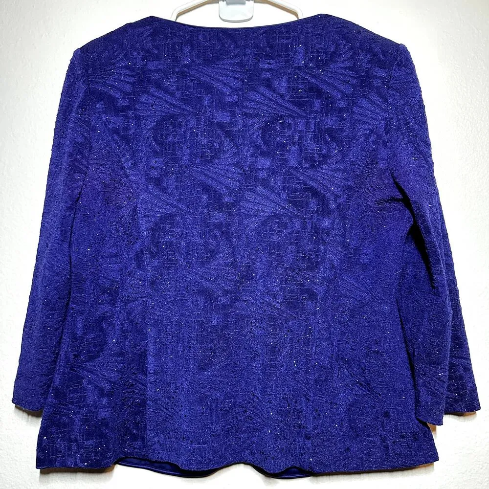 Alex Evenings Blazer Suit Jacket Embellished Three-Button Front Glitter Blue 16 - Image 4