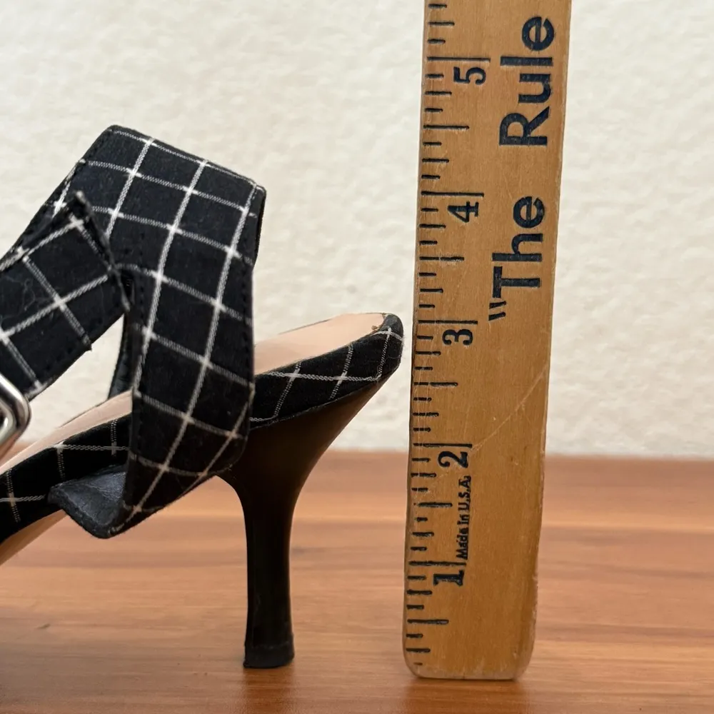 SOLE SOCIETY Olyvia Midnight Blue Grid Pointed Toe Ankle Strap Kitten Pumps Sz 6 - Image 11