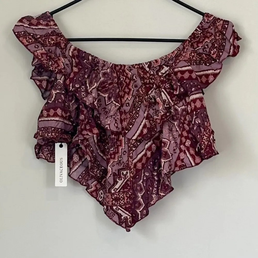NWT Olivaceous Handkerchief Print Crop Top - Size: Medium - Image 6