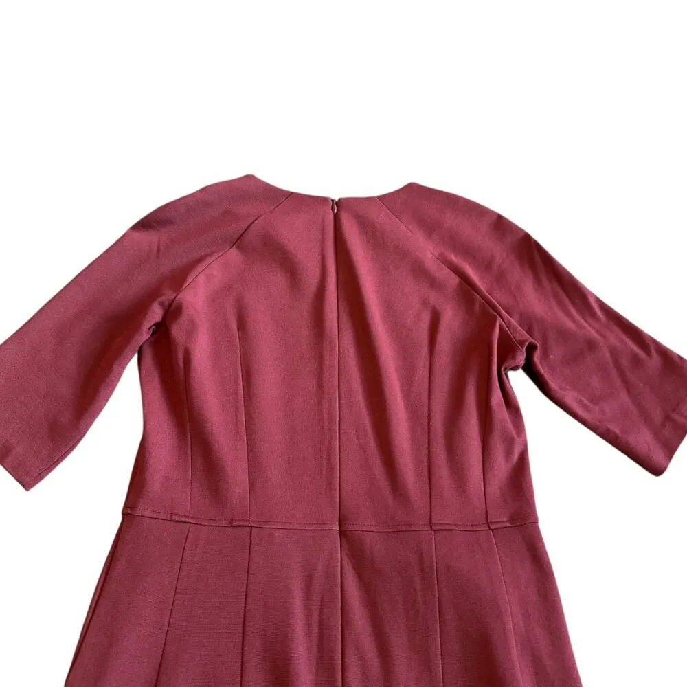 LK Bennett Liya Dress Cabernet Red Sheath Fitted 3/4 Sleeves Size 4 Women's - Image 10