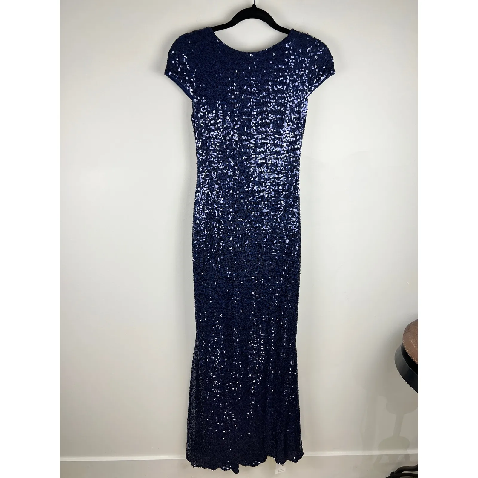 Badgley Mischka Collection Gown Navy Blue Sequin Draped Back Formal Evening 2 - Image 14