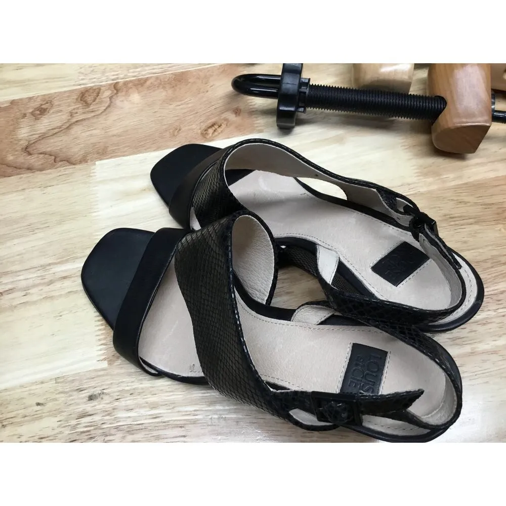 Louise et Cie Quarza Wedge Sandals Women's 7 Black Embossed Leather Slingback - Image 4