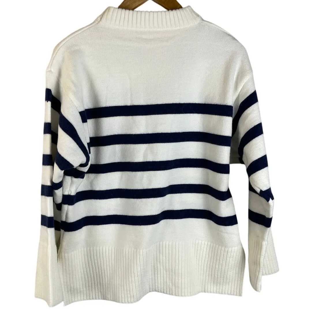 Nautical Striped Crewneck Boxed Cozy Stretchy Banded Sweater Size Medium Blue - Image 2