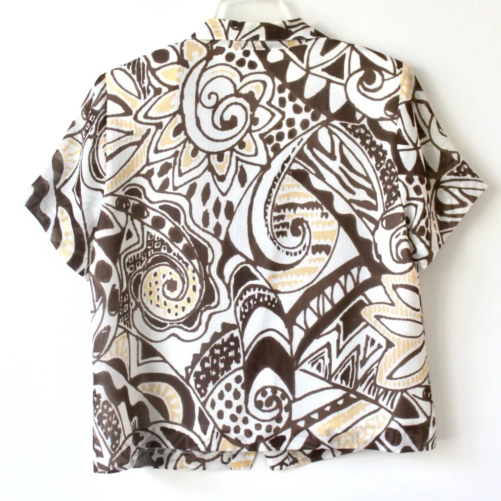 Alfred Dunner Cream Brown Collared Button-Up Short-Sleeve Blouse 10 Petite - Image 3