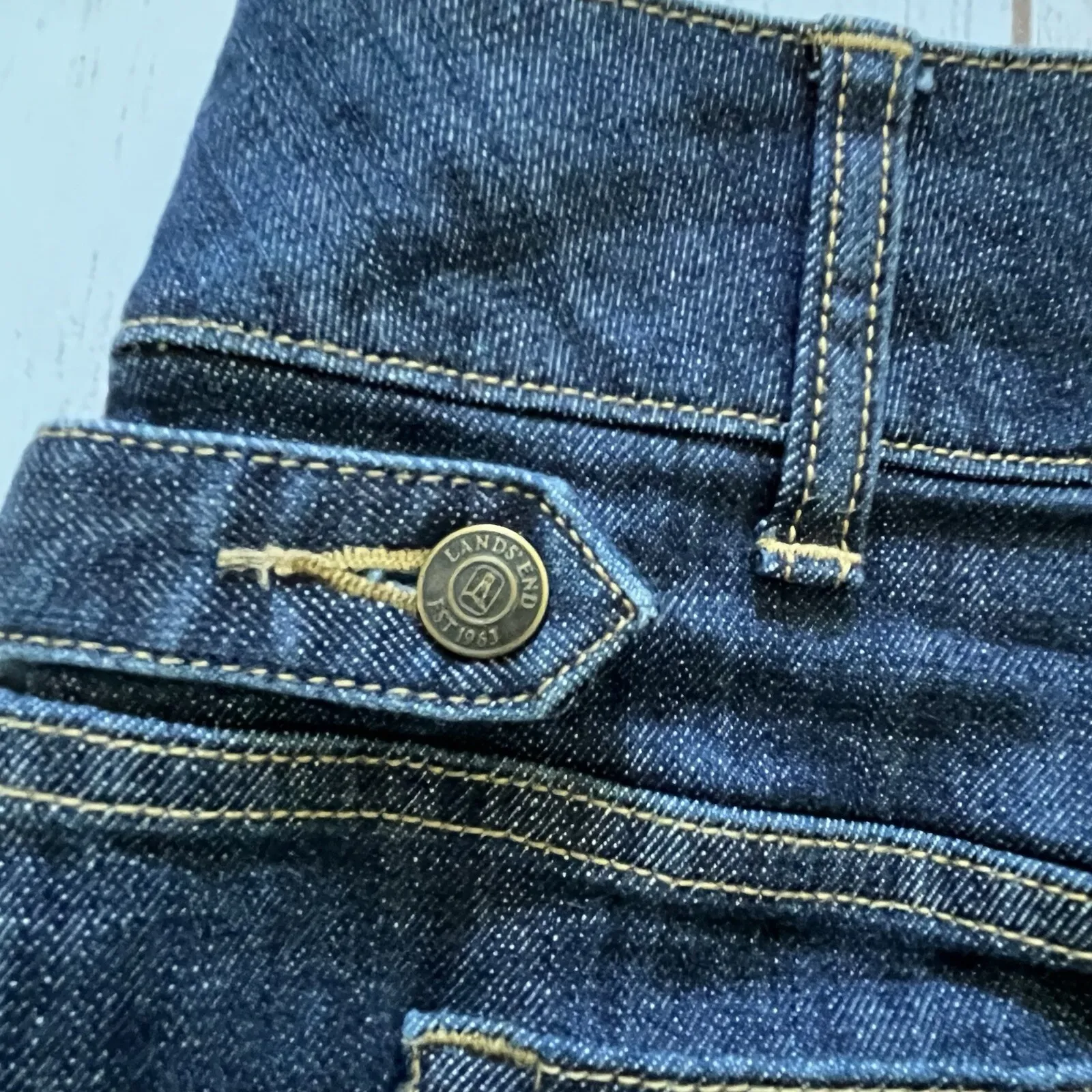 Lands End Jean Pencil Skirt Womens 8 M L Dark Blue Denim Straight No Slit Modest - Image 6