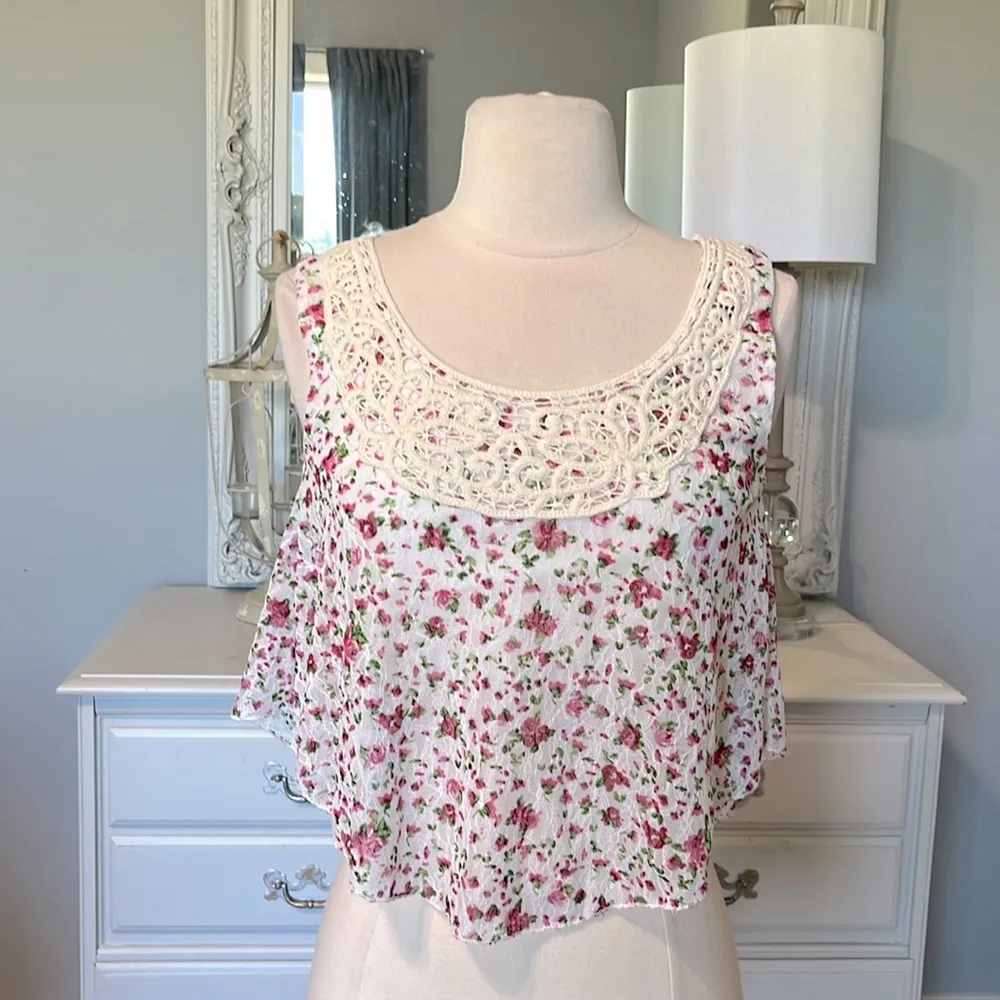 Crop Top Floral Flowy Peasant Tank Womens Small - Image 7