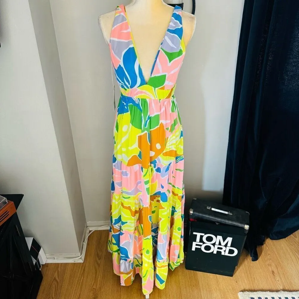 Maaji Selvatik Marea‎ Knit Cover-Up Maxi Dress, Yellow/Blue Size Small 2/4, NWT - Image 2