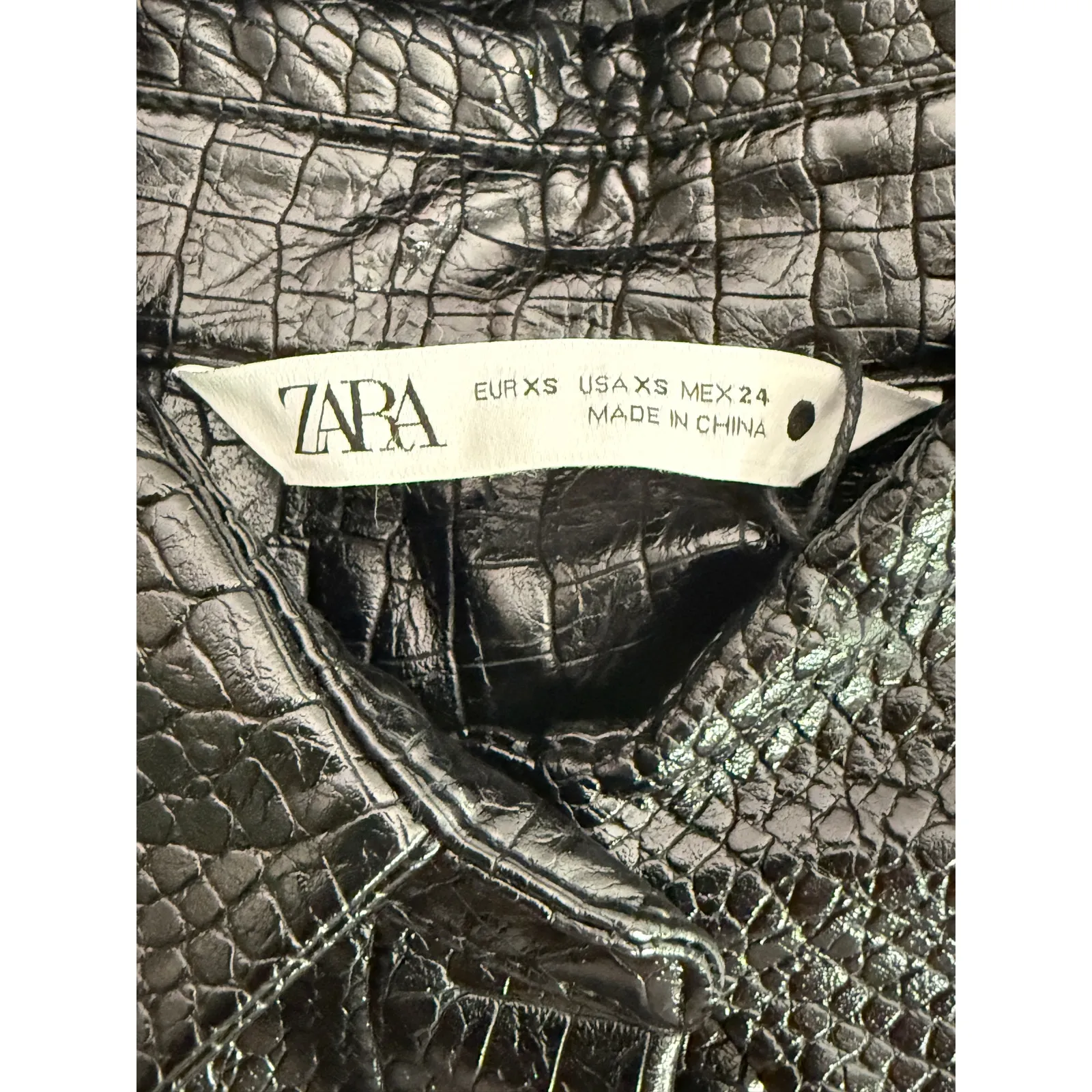 NWT Zara Oversized Faux Leather Longsleeve Shirt Jacket Shacket XS Black #3950 - Image 7