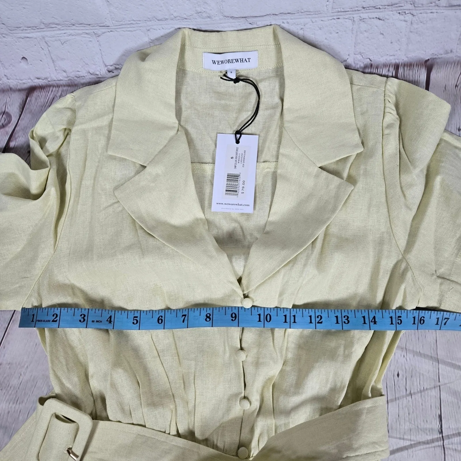 WeWoreWhat Camp‎ Collar Linen Shirt Dress Garden Glade Yellow S NWT - Image 7
