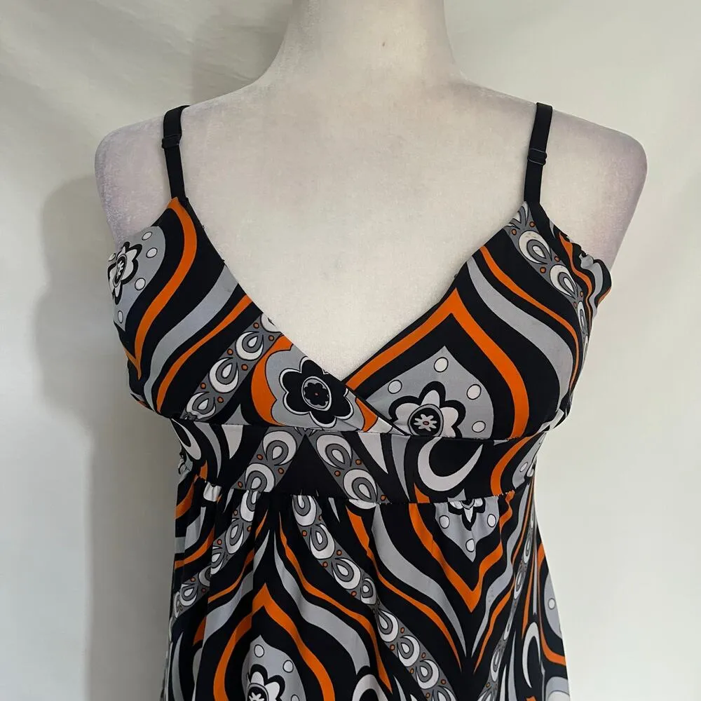 Vtg Y2K Seduction Babydoll Slip Dress Sz M 70s Festival Geometric Retro Blue USA - Image 2