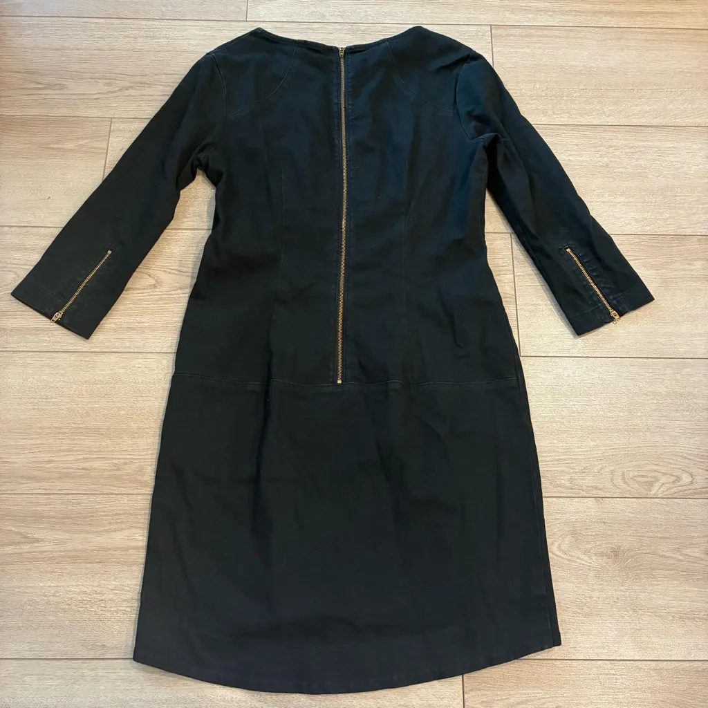 prairie underground denim dress Prairie Underground Black Denim Triptych Zipper Dress 3/4 Sleeve Size S USA  B1