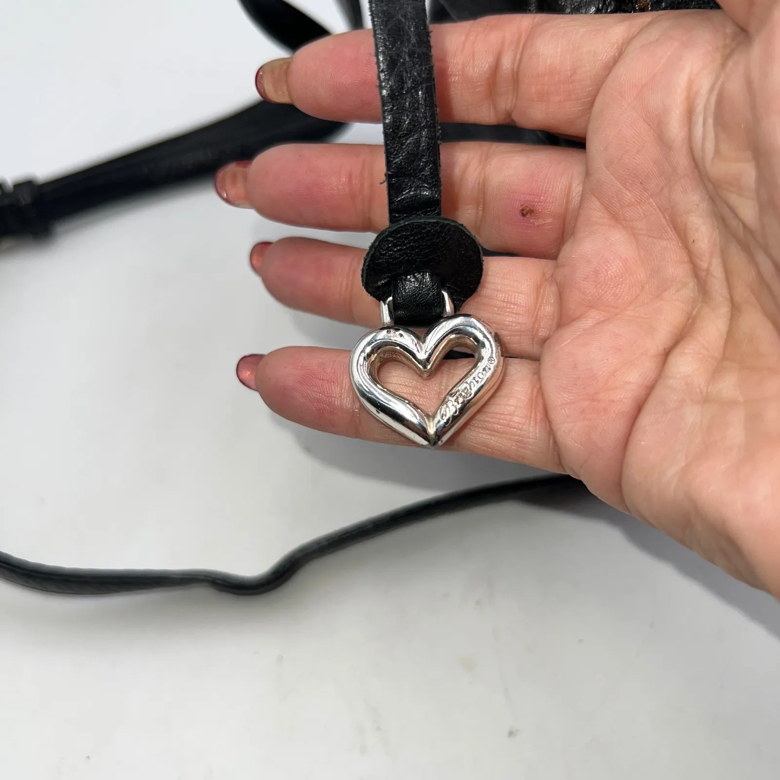 Brighton Black Leather Beaded Crossbody Bag Heart Charm Designer Purse - Image 5