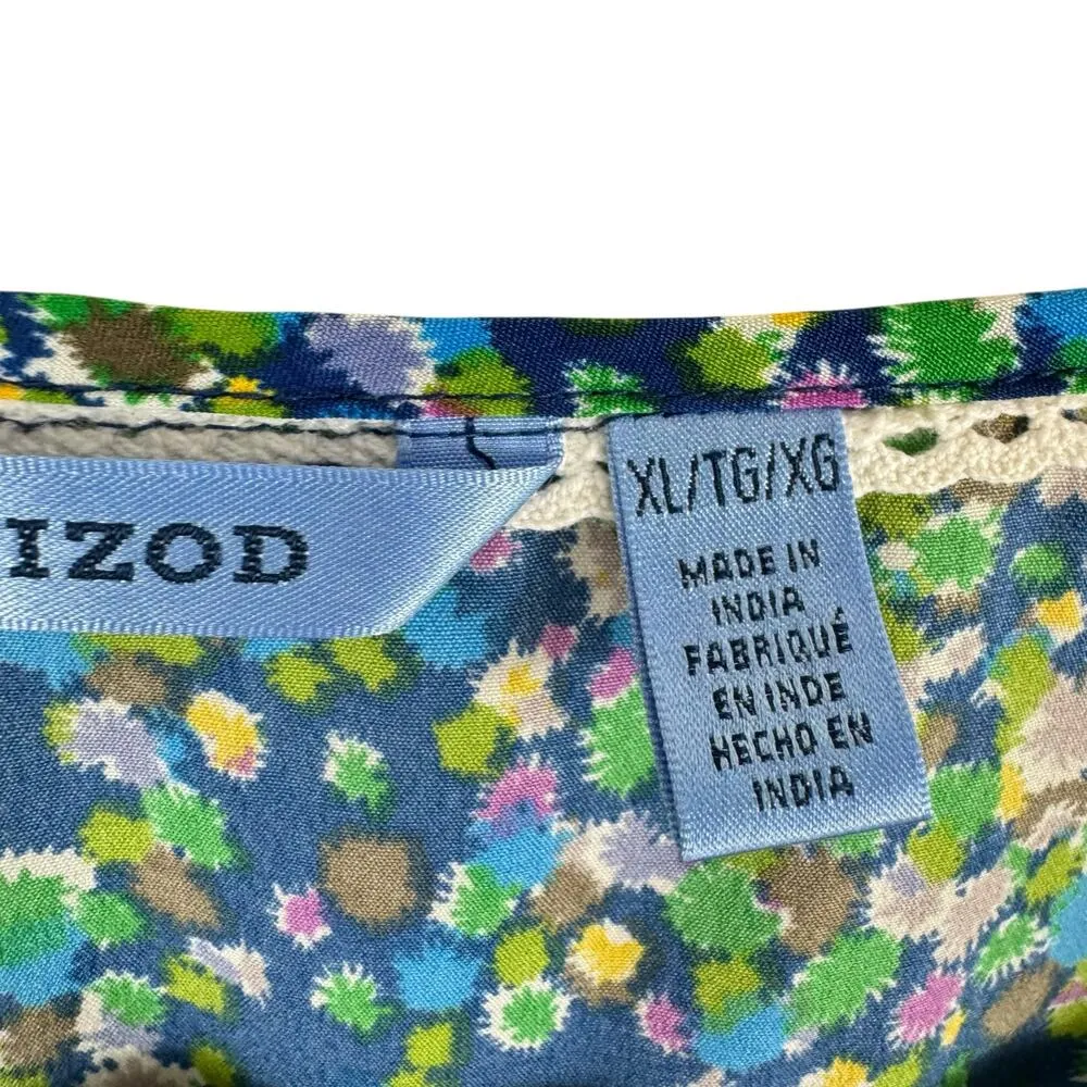 IZOD Colorful Floral Sleeveless Crochet Detail 1/2 Button Pullover Blouse Sz XL - Image 5