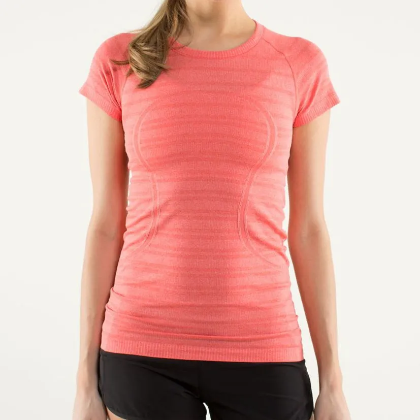 Lululemon Run Swiftly Tech Short Sleeve tee coral brick Love Red striped orange - Image 5