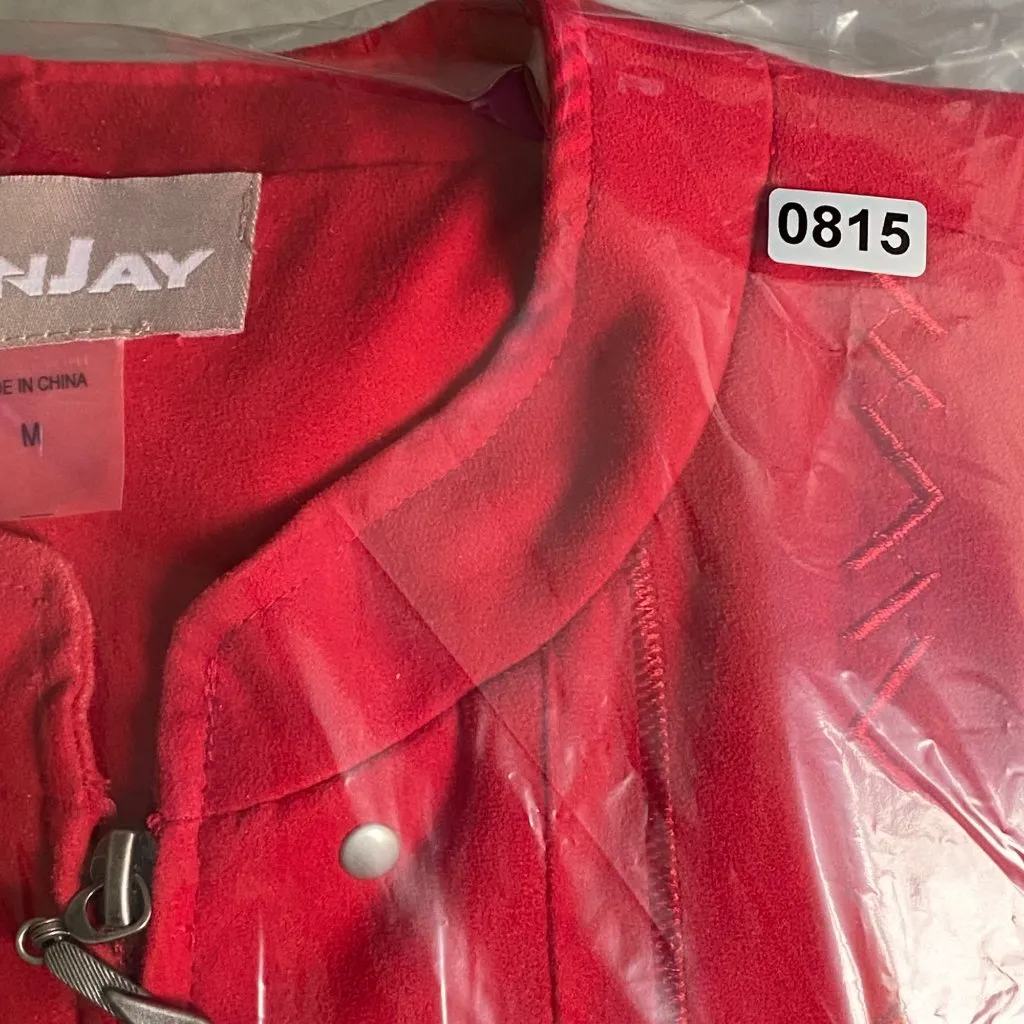 Vintage Tanjay Red‎ faux suede/knit zip up studded womens jacket sz M Red Size M - Image 7