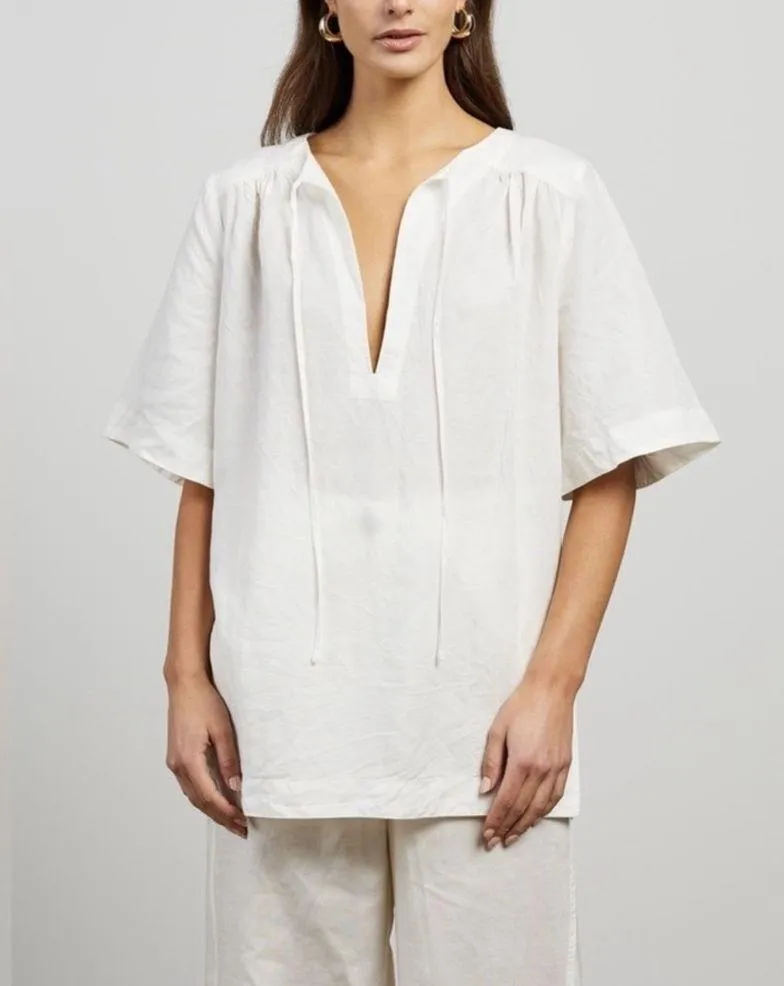 Cult Gaia Kittie Short Sleeve Tunic Top Linen Tencel Blend Off White Large L - Image 2