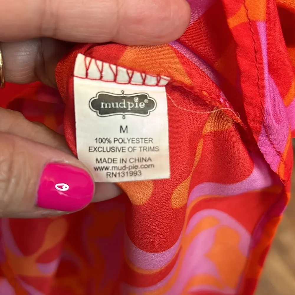 Mudpie Women’s Medium Long Sleeve Top 100% Polyester EUC Orange pink purple - Image 7