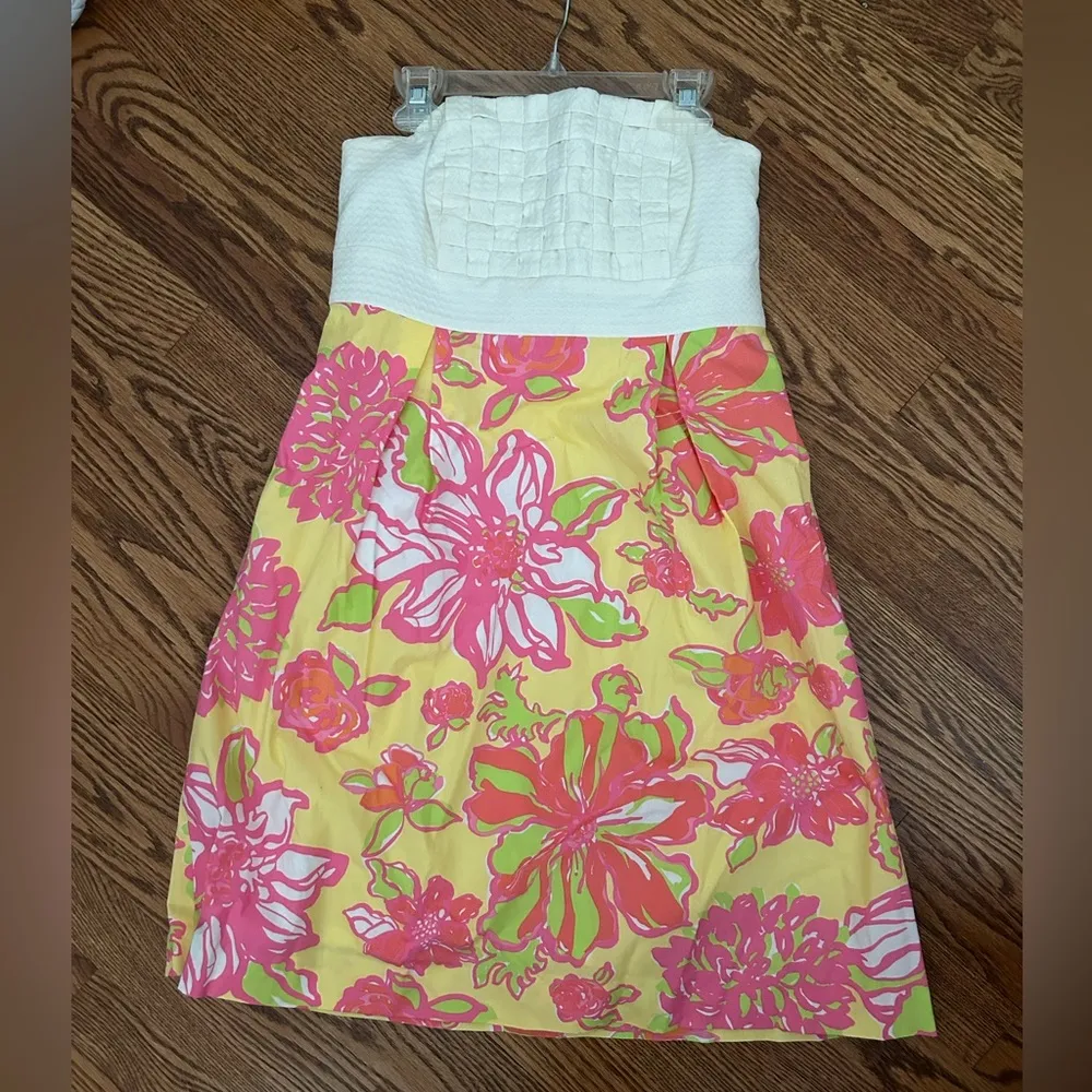 Strapless Lilly Pulitzer “Betsey” Dress with Basketweave Detail on Top - Image 4