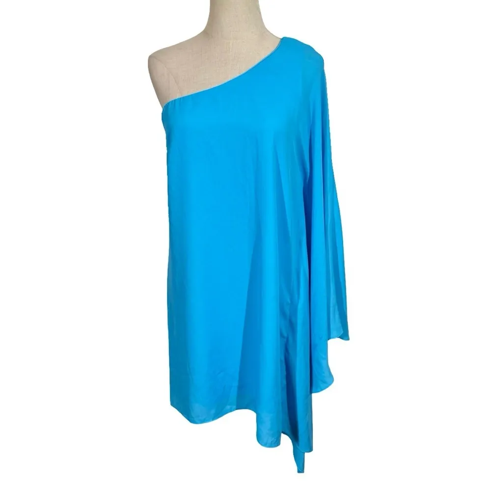 NEW NWT Lulus Summer Daze One-Shoulder Kaftan Sleeve Mini Dress in Turquoise - Image 5