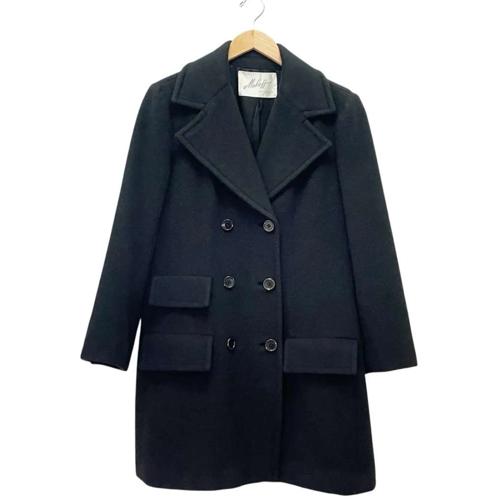 Makoff Salt Lake City Black Wool Coat Vintage Double Breasted Peacoat Sz Medium - Image 2