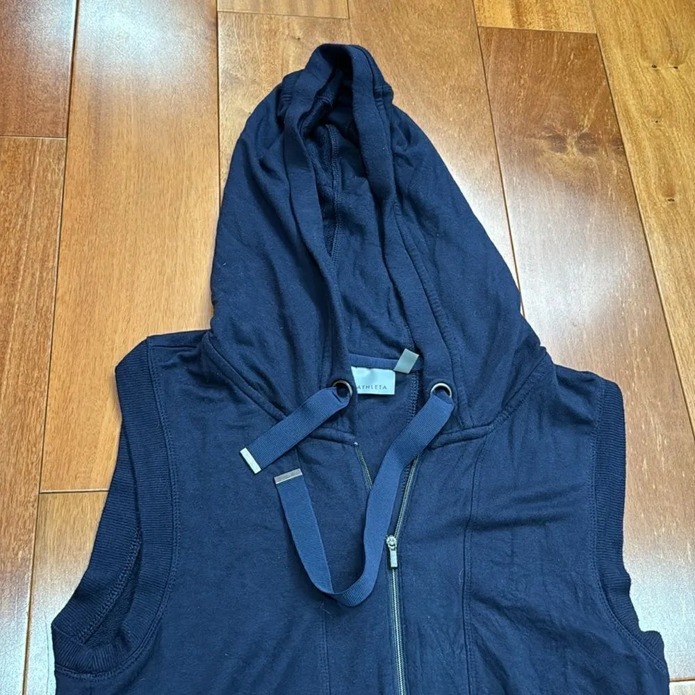 Athleta Lotus Vest Hoodie Navy Blue Long Full Zip Sleeveless size XXS - Image 4