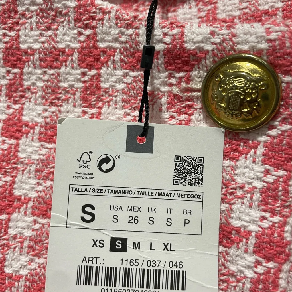 ZARA Houndstooth Tweed Crop Pink White Blazer - Image 3