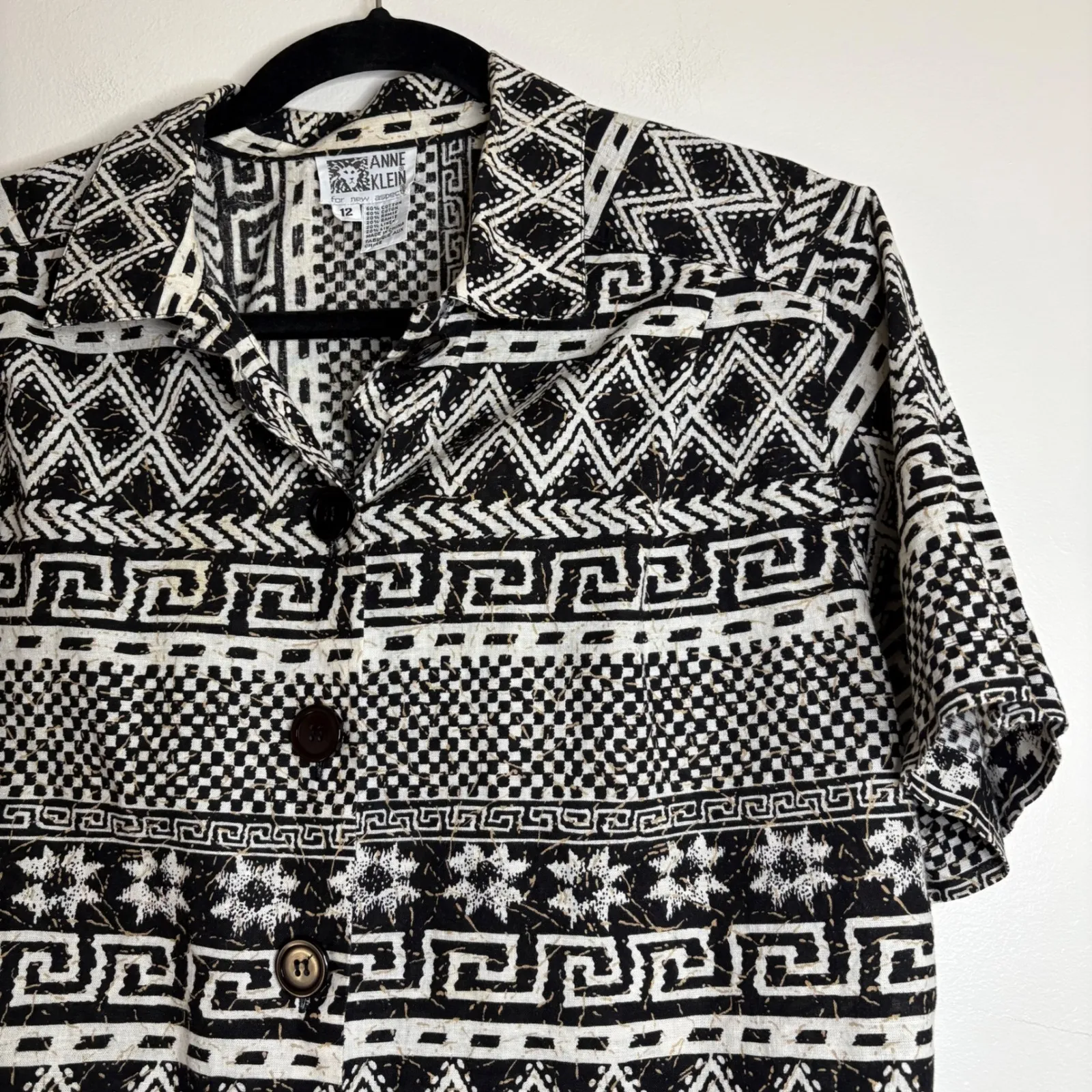 Anne Klein Aztec Print Button‎ Down Short Sleeve Top Blouse Shirt 12 - Image 2