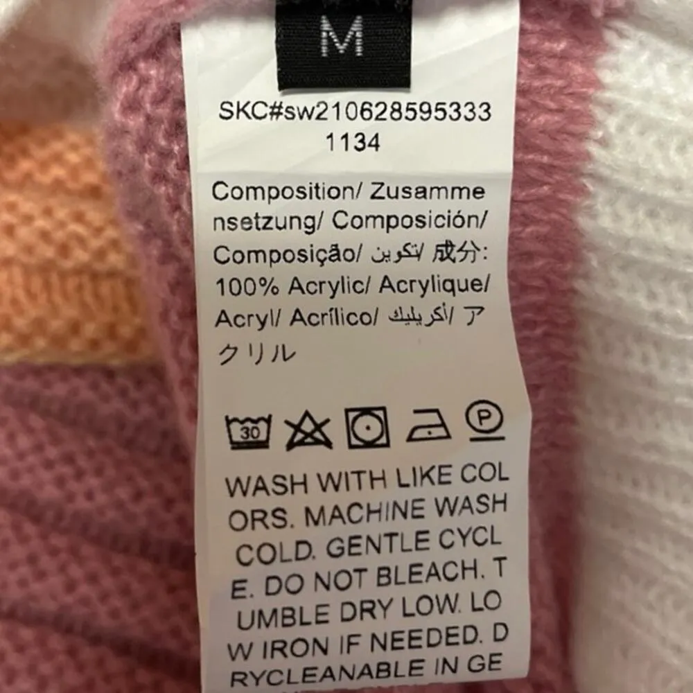 Womens Rainbow Striped Color Block Button Long Sleeve Cardigan Sweater Top Sz M Size M - Image 3