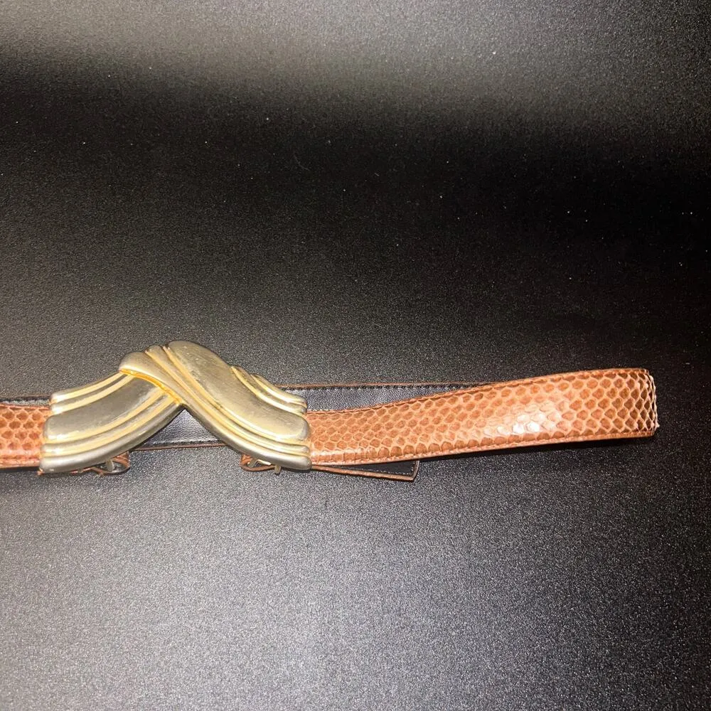 Liz Claiborne Brown Genuine Snake Leather Gold-Tone Buckle Women's Size Medium - Image 3