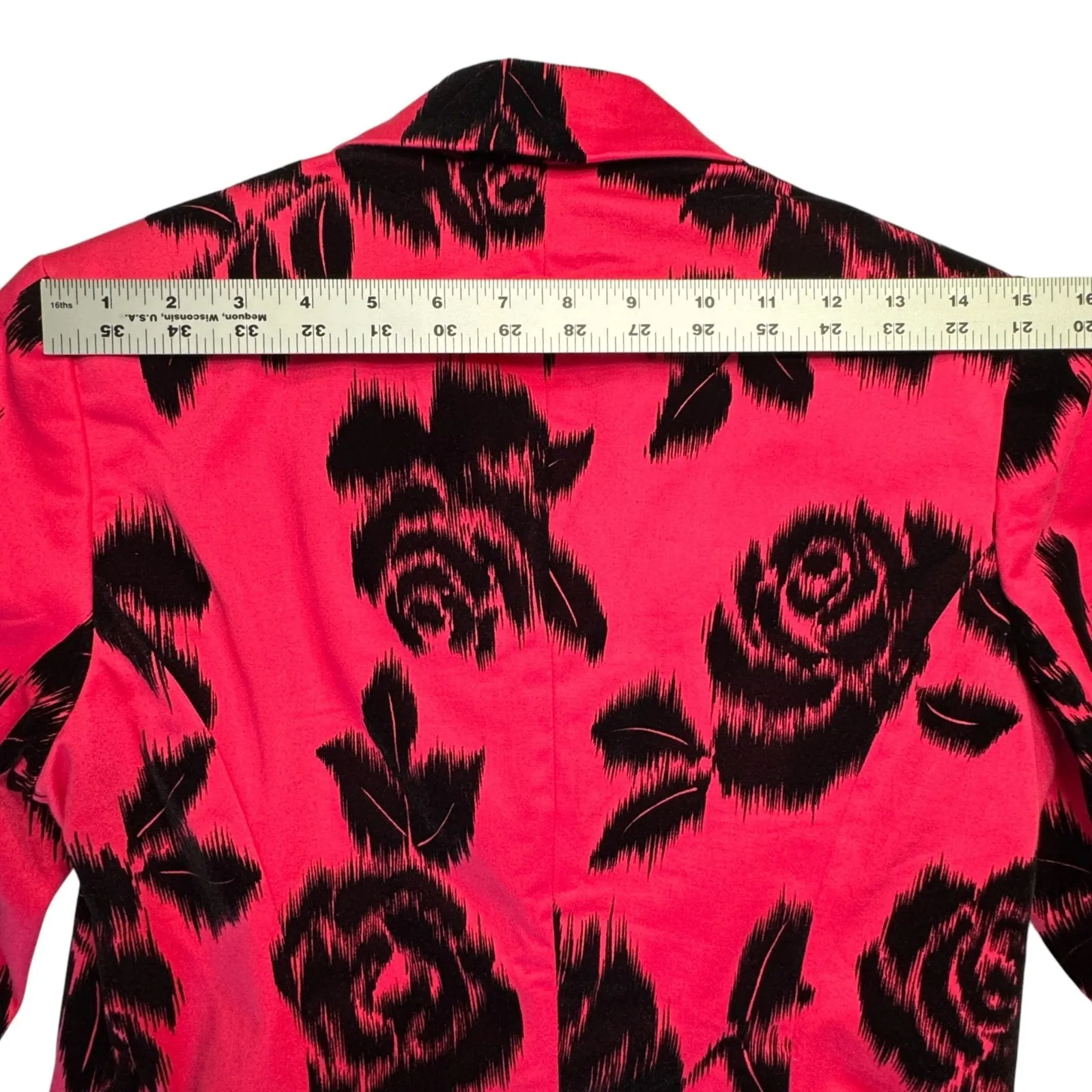 Trina Turk Pink Black Floral Blazer Womens 6 Bell Sleeve Button Career Cocktails - Image 7