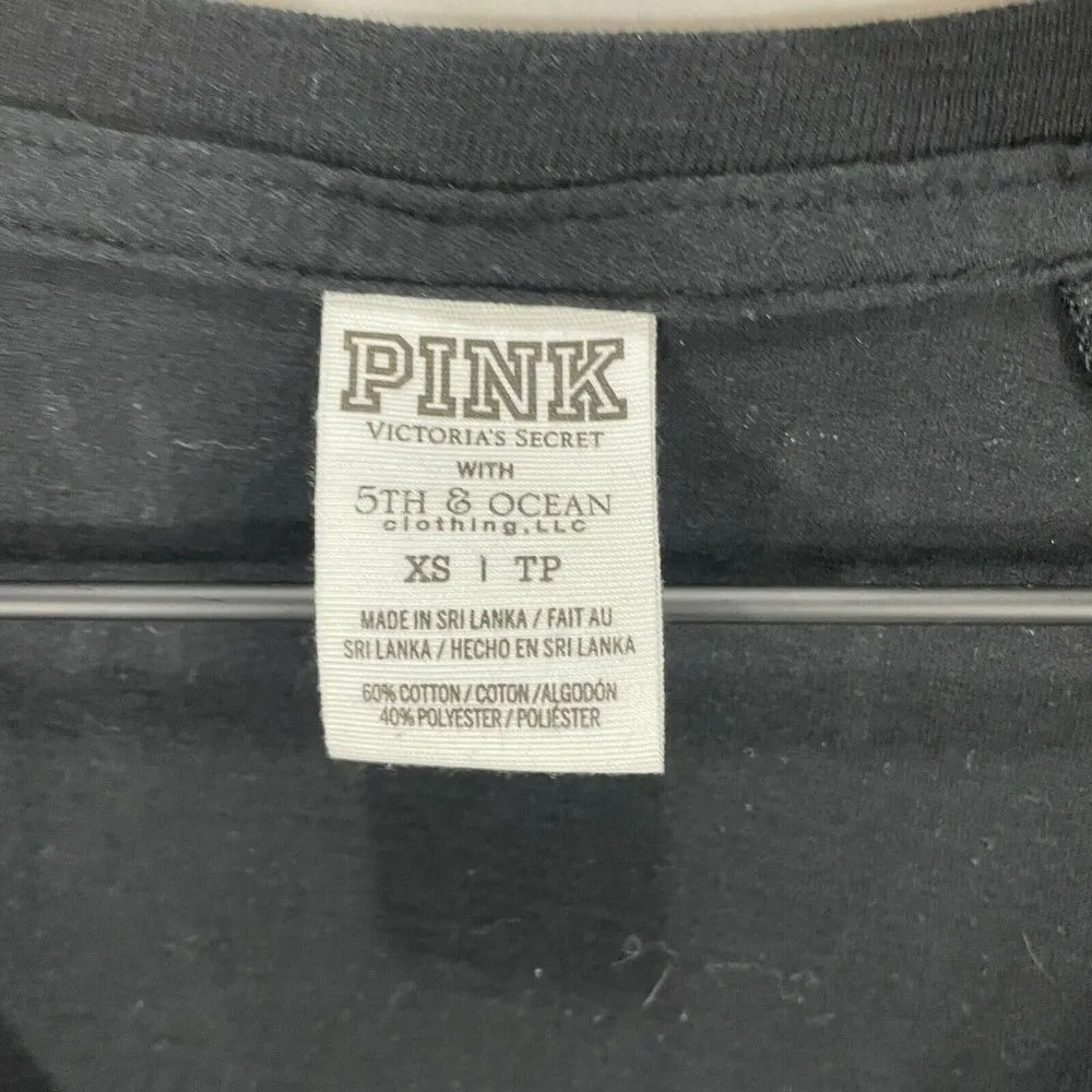 MIZZOU Victorias Secret Pink Gold Sequin Short Sleeved Black V-neck Shirt Sz XS - Image 4