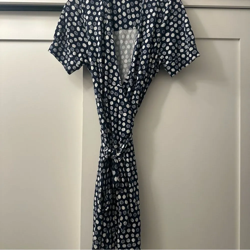 Lilly Pulitzer Downie Blue and White Citrus Fruit Wrap Dress 100% Silk Size 14 - Image 9