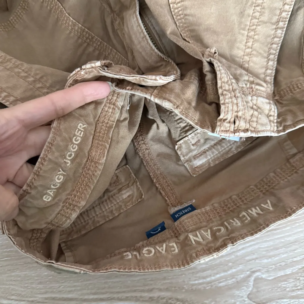 American Eagle 00 Baggy Joggers Cargo Skater Tan Streetwear Y2K Utility - Image 8